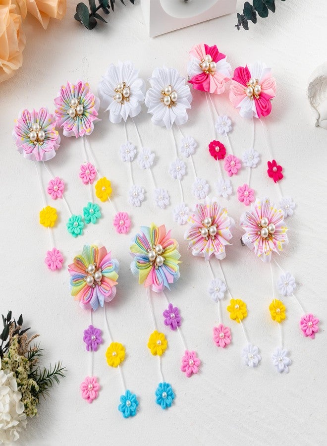 BkeeCten Flower Ribbon Bows Clips - 10pcs Colorful Flower Hair Accessories Grosgrain Ribbon Bows Alligator Clips Pendants Barrettes Hair Accessories Baby Girls Toddlers Kids Teens(5 Designs in Pairs) - Image 4